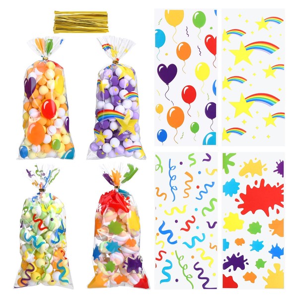 GWHOLE 100 Pack Cellophane Bags, 5" x 10" Rainbow Treat