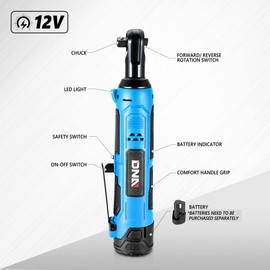 DNA MOTORING TOOLS-00169 12V 3/8" Cordless Electric Ratchet Wrench with Forward/Reverse Rotation Switch + LED Work Light, Blue (Tool Only)
