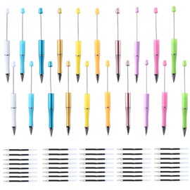 Jeqqinuz 20 Pack Beadable Pens, Bulk Colored Beaded Pens with 40 Refills DIY Gift Set, Plastic Black Beadable Ink Kit, Fun Craft Bead Pencils Supplies for Students Teachers Office School Supplies