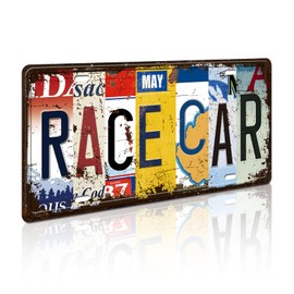 Vintage Metal Tin Signs Sports Wall Art Race Car Wall Decor for Bedroom, Living Room, Home Bar or Club for Sports Lovers, 6x12 Inch License Plate