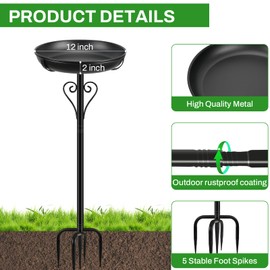 ODSNANIE Metal Bird Bath for Outside, Vintage Freestanding Birdbaths with Metal Stake, Upgraded 5 Pronged Base Birdfeeder Feeder Bowl for Outdoors Garden Patio Yard Lawn Decor (Black)