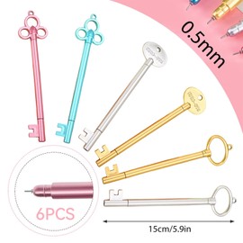 Calkrer 6 Pieces Key Shape Pen, Retro Key Gel Ink Pen, for Office Stationary School Supplies, 0.5 mm, Key Ballpoint Pen, Gel Pen