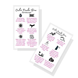 Ombre Powder Brow Aftercare Instructions Cards | Package of 50 | Double Sided Size 2x3.5" inches Business Card | White with Icon & Pink Font Design