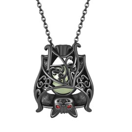 HUKKUN Bat Necklace 925 Sterling Silver Bat Necklace for Women Glowing In The Dark Bat Jewellery Gifts for Women, Sterling Silver