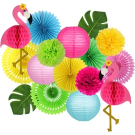 Flamingo Party Decorations, Hawaiian Party Supplies Flamingo Honeycomb Ball Paper Lanterns Tissue Paper Fan for Luau Birthday Tropical Bachelorette Party