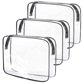 Clear Travel Toiletries Bag, Clear Makeup Bag Waterproof Liquids Carry-on Cosmetic Bag with Zipper Travel Essentials for Women Men, 3 Pack