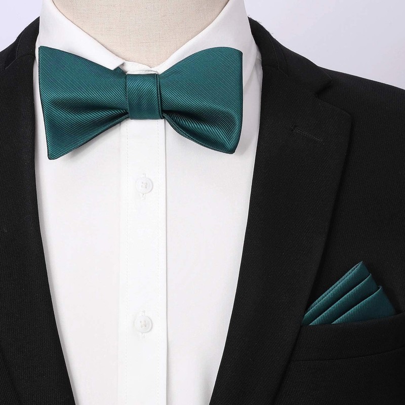 HISDERN Bow tie for men, bow tie with pocket square,