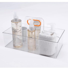 Transparent Organiser Basket, Plastic Storage Box with Handle for Desk and Office Supplies, Clear Cosmetic Organiser, Bathroom Box