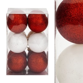 VFM - Baubles Red & White 5cm Assorted (12 Pack) - Christmas Tree Decorations