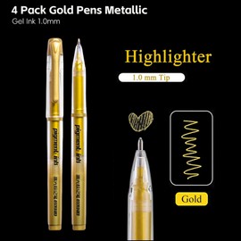 QGH 4 Pack Gold Pens Metallic Gel Ink 1.0mm, Smooth & Waterproof Gold Marker Pens for Crafting, Card Making, Drawing, Highlighting, and Writing, Perfect for Artists & Crafters