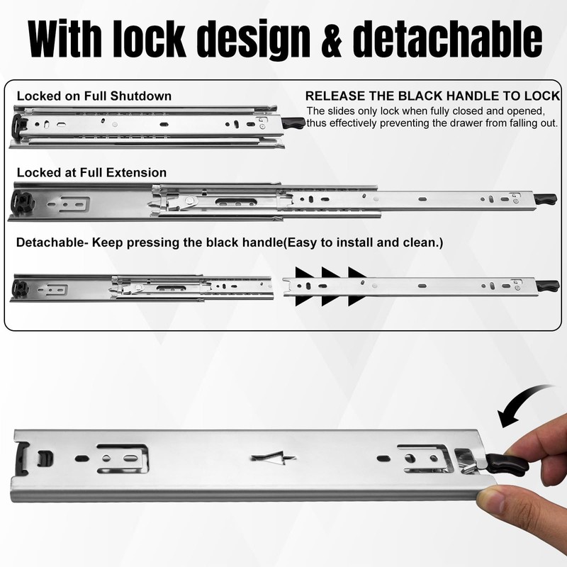 Locking Drawer Slides 20 Inch 1 Pair Heavy Duty Full
