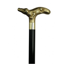 Walking Cane Alligator Black Shaft. This Novelty Walking Stick Cane has a Solid Brass Handle, 1" Hardwood Shaft, and 36 inches Long Size. This Wood Cane has a Weight Capacity of 250 pounds.