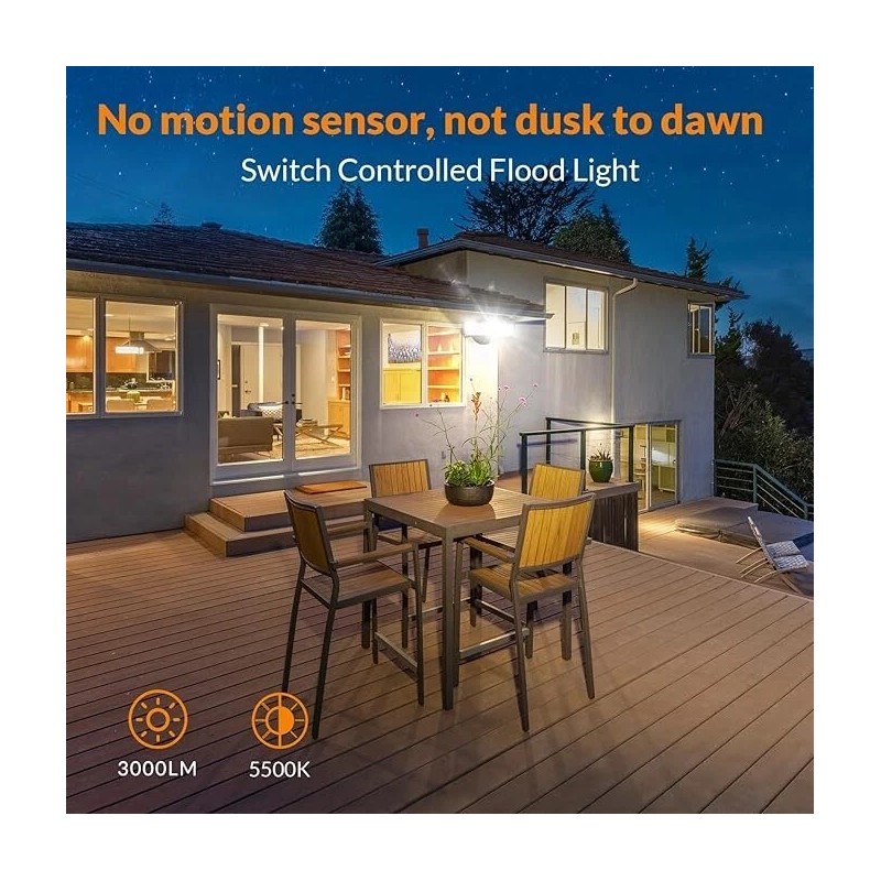 LEPOWER 3000LM LED Flood Light Outdoor Security Light Switch Controlled