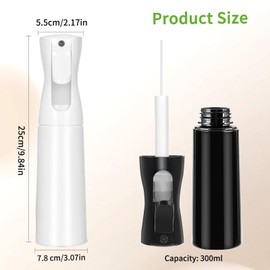 Byitin 300ml/10oz Sprühflasche Haare, 2 Stück Kontinuierlicher Ultra-Feinnebel Sprayflasche, Tropfsichere Sprühflaschen für Pflanzen, Hautpflege, Reinigung, Schwarz/Weiß