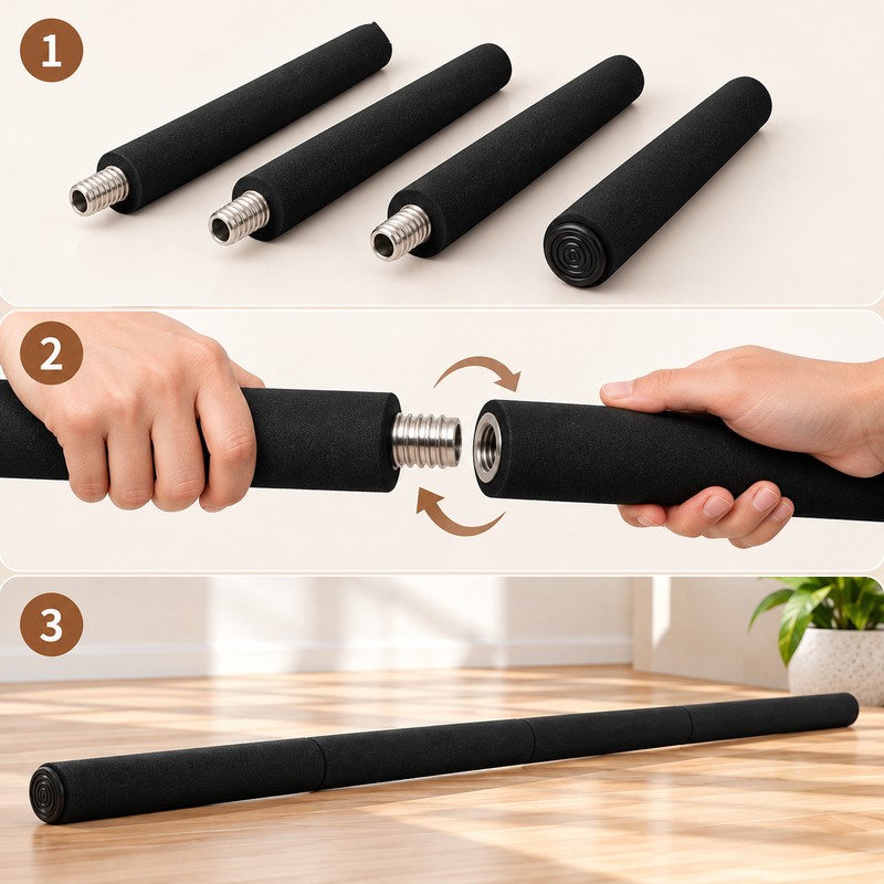 Adjustable Yoga Stretching Stick for Home Workouts – 4-Section Metal