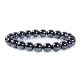 Justinstones Natural Black Hematite Gemstone 8mm Round Beads Stretch Bracelet 7 Inch Unisex