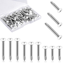 Funrous 120 Pcs #8 White Pan Head Screw White Sheet Metal Self Tapping Screws for Self Tapping Drill Fasteners Cargo Rv Exterior Fasteners, Enclosed Trailer Repair Tools,3 Sizes