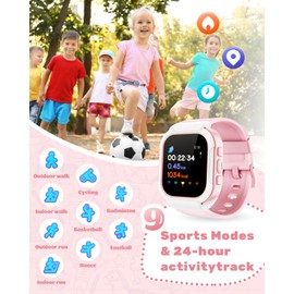 Cloudpoem Smart Watch for Kids Girls Boys, Kids Watch Fitness Tracker Watch with Pedometer Heart Rate Monitor Sleep Tracker Alarm Clocks Puzzle Games Calculator IP68 Waterproof, Kids Gift Pink