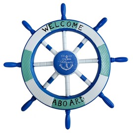 Hand painted wood ships wheel is the perfect addition to any nautical themed Collection, A nice addition to the ocean themed room. Its great for the boys' room and their nautical theme. (18 inch whiteblue)
