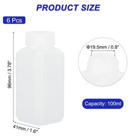 PATIKIL Reagent Bottles, 6 Pcs 100ml HDPE Narrow Mouth Square Sample Storage Container with Inner Ring Cover for Lab Water Reagent Liquids Solid Sample Storage Seal, Translucent White