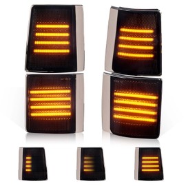 Gempro Gempro Sequential Amber LED Corner Side Marker Turn Signal Lights for 1995-1999 GMC Truck Suburban C/K 1500 2500 3500 Yukon Front Uper & Lower Grill Lights, 4PCS (Smoked Len)