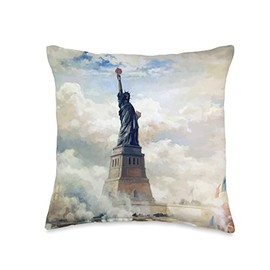 Right Out of My Mouth Statue of Liberty Crown Torch Vintage USA Immigrants Throw Pillow, 16x16, Multicolor