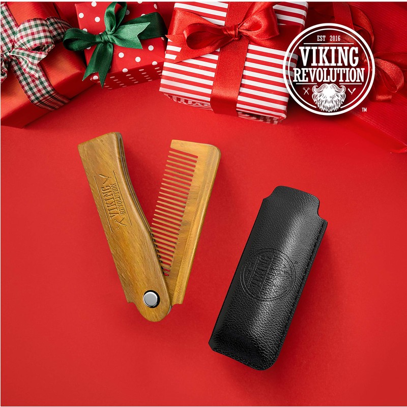 Folding Beard Comb for Men w/Carrying Pouch - All Natural