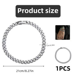 VNIDJGB Mens Silver Bracelets, Fashion Retro Silver Chain Bracelet Men, Hip Hop Style Stainless Steel Bracelet Mens, Antique Chain Bracelets for Men Boys Teen.(10mm Wide,21cm Length)