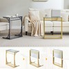 Tatub 24" Folding C Shaped End Table, Small Tempered Glass