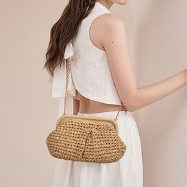 HuiYStar Straw Bag for Women Dumpling Bag Cloud Shoulder Bag Made of Straw Summer Bag Made of Beach Fabric, khaki