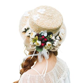 Toku to Yu Straw Hat, Cankan Hat, Lace with Flowers, Women's, Cute, Ribbon, Summer Beach Hat, Straw Hat, Girls, Parent and Child, Small Face Effect, UV Protection, Everyday Use, Spring and Summer,