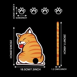 TOMALL 9.8'' Reflective Moving Tail Cat Sticker for Car Rear Windshield Window Vinyl Cartoon Funny Kitty with 4 Paw Graphics Decals Decoration for Car Wiper Truck SUV (Cat)
