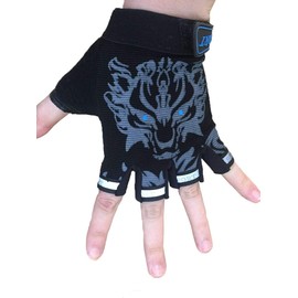 EurHouse Kids Fingerless Gloves for Bike Cycling Running Lightweight Sports Protect Non-Slip Mittens Half Finger - Black (BLACK)