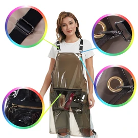 MIKI WELL Hair Stylist Apron with pocket - Waterproof Transparent Salon Apron,One-Size-Fits-Most, Adjustable webbing (Black)