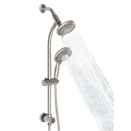 Handheld Showerhead & Rain Shower Combo for Easy Reach, 27.5" Drill-free Stainless Steel Slide Bar, 5”of 5-setting Handheld Shower and Showerhead, with 5ft Hose -Brush Nickel