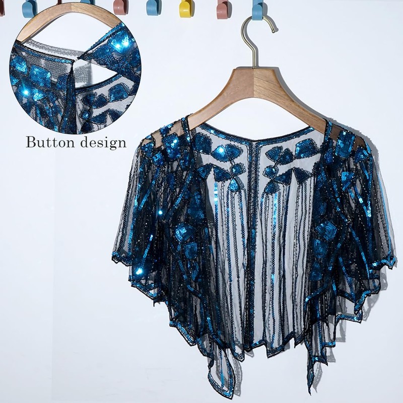 YeeHeen 1920s Shawl Sequin Beaded Evening Cape Cover Up Sparkly