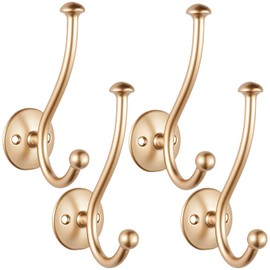Ruiziiz Champagne Bronze Wall Hooks Hardware, 4 Pack Wall Mounted Coat Hooks Robe Towel Hooks, Decorative Hanger Hooks with Screws for Coats, Towels, Robes, Keys, Bags, Hats, Cups (4 Pack-Gold)