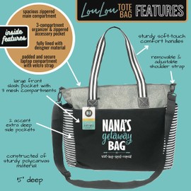 Brooke & Jess Designs Grandma Gifts, Nana Gifts Tote Bag - Perfect for Work, Gift for Granny, Mother's Day from Grandkids (Nana's Getaway LouLou Gray)