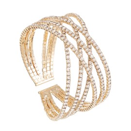 Ecesha Sparkly 6 Rows Cross Rhinestone Crystal Multilayer Arm Cuff Bangle Bracelet for Women Costume Jewelry Formal Wedding Party (Style A & Gold Plated)