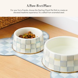 MACKENZIE-CHILDS Pet Bowl, Cute Cat and Dog Bowl for Food and Water, Gray-and-White Sterling Check, Medium