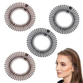 4 Pcs Comb Headband, Stretch Hair Comb Band, Plastic Circle Zig Zag Hairband, Flexible Plastic Circle Comb with Circular Tooth Headband Full Circular Stretch Flexible Hairband PlasticHair Band