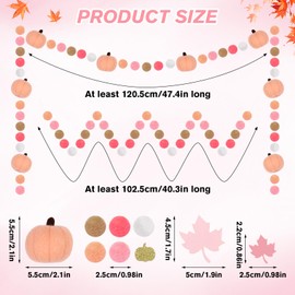 4 Pc Fall Felt Pom Pom Banner Pink Decor Hanging Felt Pumpkin Garland 41 Balls Red Pink White Pom Pom Garlands Gold Confetti for Autumn Thanksgiving Wedding Birthday Party Wall Decor