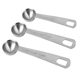 Gosknor 3pcs Stainless Steel Measuring Spoon, Coffee Scoop Teaspoons Set 1 TSP 5ML 5CC, 1/2 Tbsp 7.5ML 7.5CC, 2/3 Tbsp 10ML 10 CC Metal Tablespoon Scoop Short Handle for Kitchen Cooking & Baking