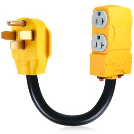 Kanayu 1.8 FT 50 Amp to 20 Amp 110V RV Distribution Adapter Compatible with NEMA 14-50P to 4X 5-20R/ 5-15R 4 Prong RV Generator Dryer Wall Socket to Four Household Outlet with 20amp Circuit Breaker