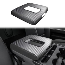 XYHGM Center Console Armrest Cover for Chevy Silverado & GMC Sierra 2014 2015 2016 2017 2018 Leather Arm Rest Box Lid Protector Accessories(ONLY for Split Bench Jump Seat,Carbon Fibre+Black)