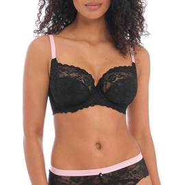 Freya Women's Offbeat Underwire Side Support Bra Full Coverage, Black, 28HH US