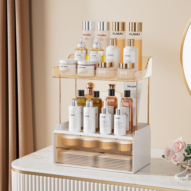 Delamu Bathroom Organizers and Storage, 2 Tier 2 Drawer Makeup
