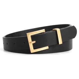 XZQTIVE Women's Leather Belts for Jeans Pants Dresses Fashion Ladies Belt with Square Buckle Black Belt for Women