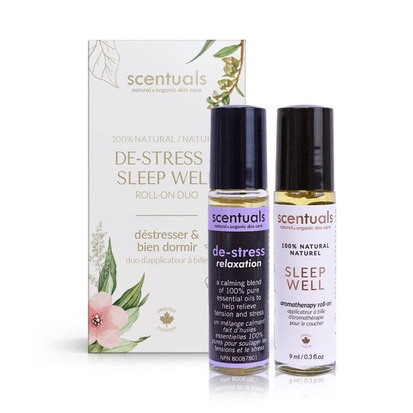 Essential Oil Blend Roll On Set of 2: De-Stress & Sleep Well, 100% Pure Natural, Helps To Induce Relaxation and Calmness, Aromatherapy For Busy Men & Women. 9 ml x 2 | 0.3 oz x 2