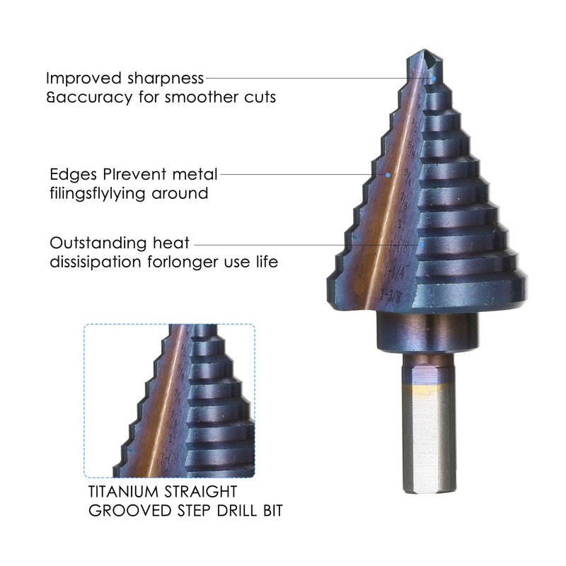 50 Sizes HSS Step Drill Bit Set with Automatic Center